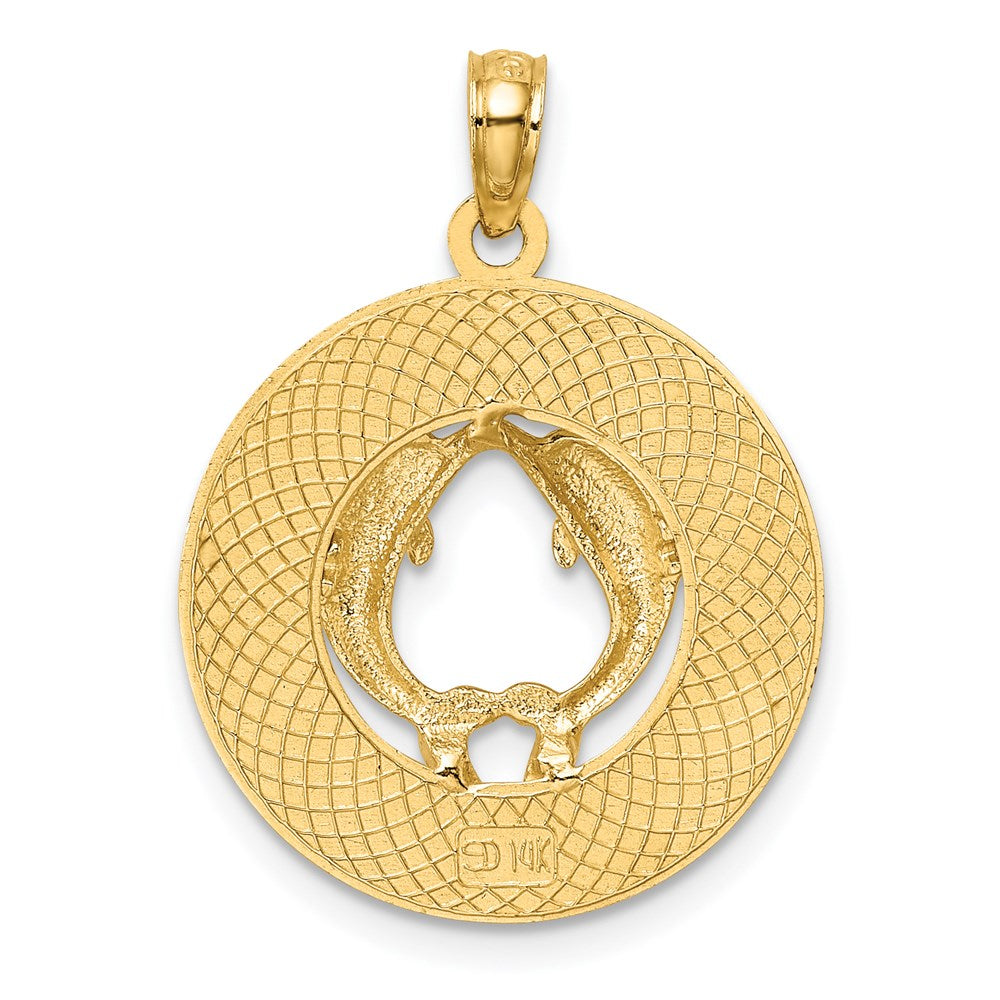 Million Charms 14K Yellow Gold Themed Pawleys Island Round Frame With Dolphin Charm