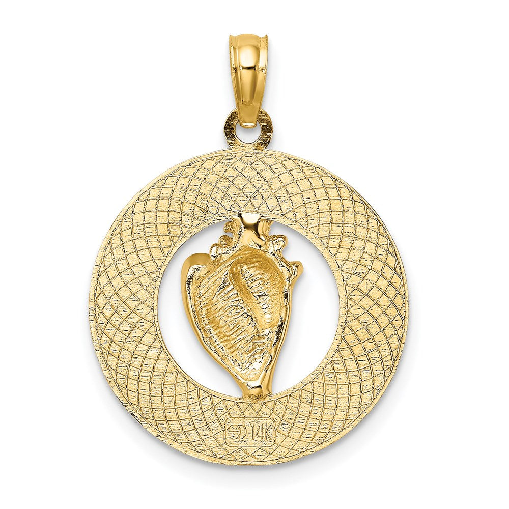 Million Charms 14K Yellow Gold Themed Religious Saint Augustine On Round Frame With On Round Frame With Conch Shell Center