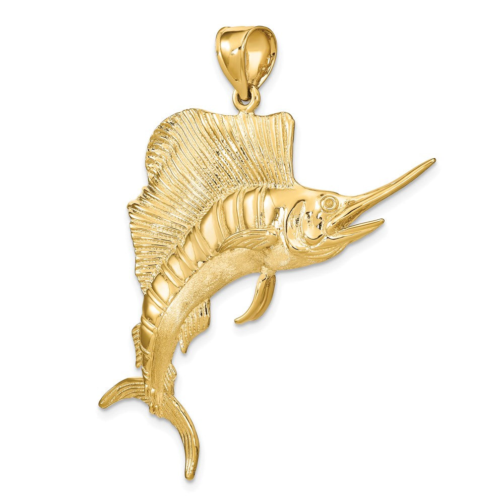 Million Charms 14K Yellow Gold Themed 3-D Polished Textured Sailfish Charm
