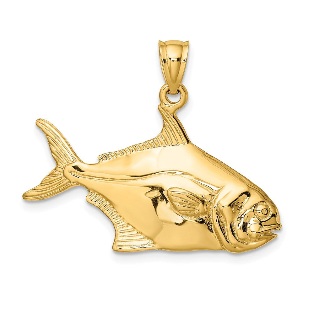 Million Charms 14K Yellow Gold Themed 3-D Polished Pompano Fish Charm