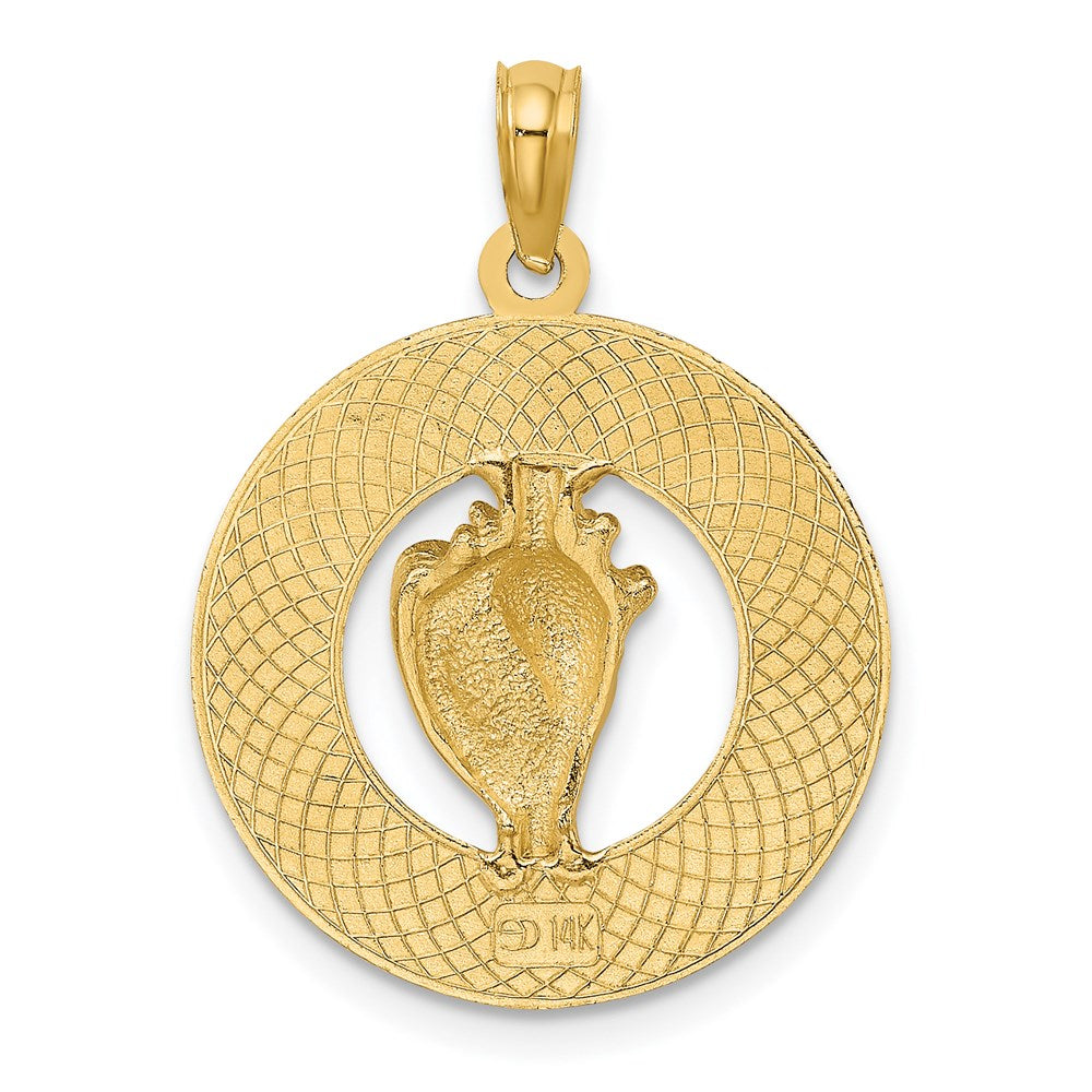 Million Charms 14K Yellow Gold Themed Jamaica On Round Frame With Conch Shell Charm