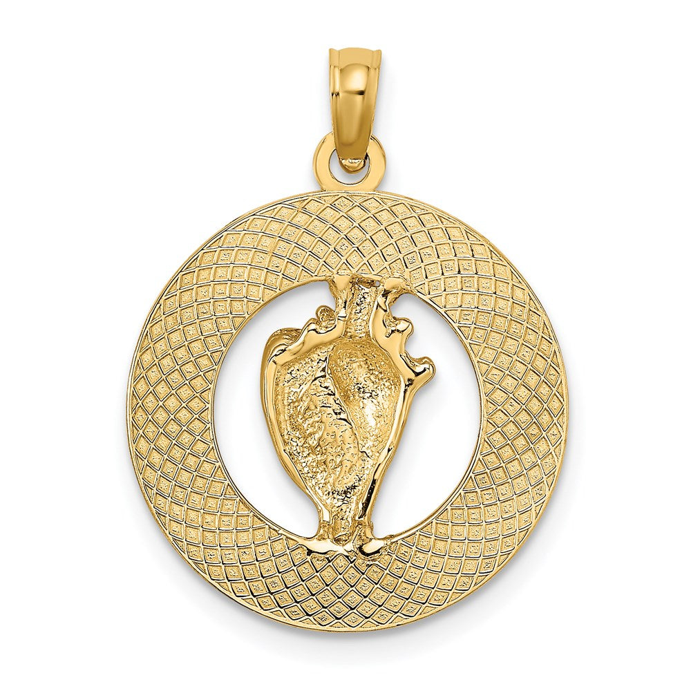 Million Charms 14K Yellow Gold Themed Bahamas Round Frame With Conch Shell Charm
