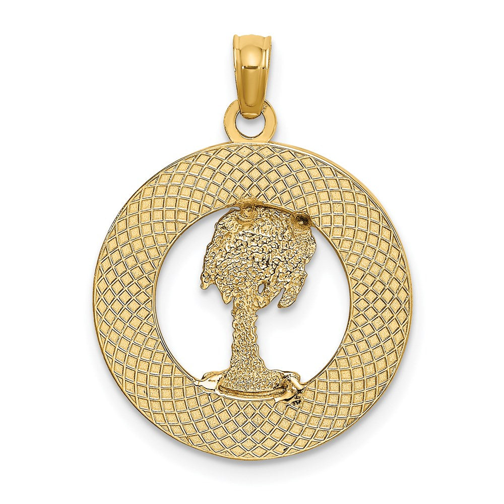Million Charms 14K Yellow Gold Themed Bahamas Round Frame With Palm Tree Charm