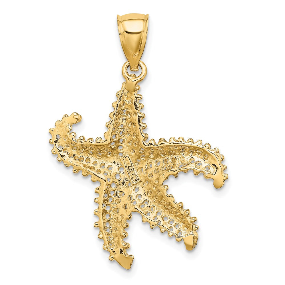 Million Charms 14K Yellow Gold Themed 2-D Nautical Starfish With Small Holes Charm