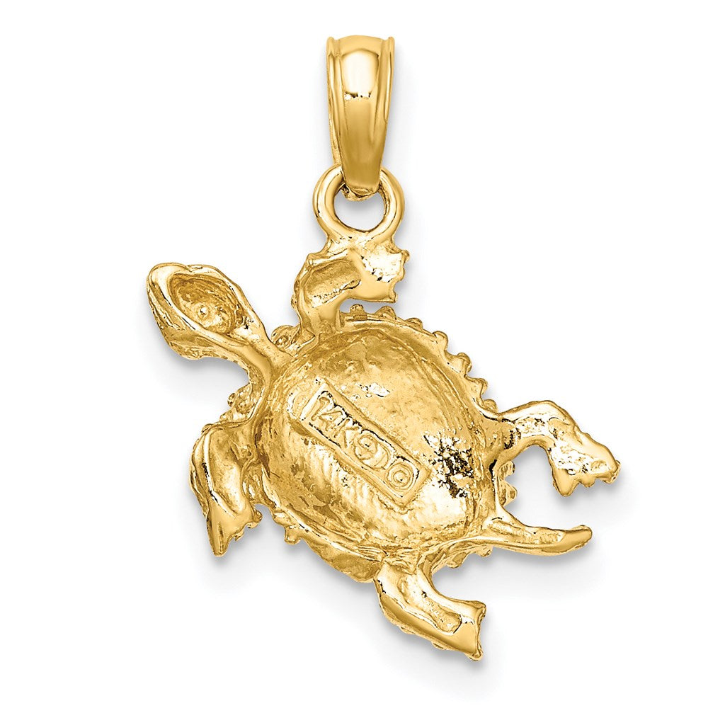 Million Charms 14K Yellow Gold Themed 2-D Sea Turtle With Tail Charm