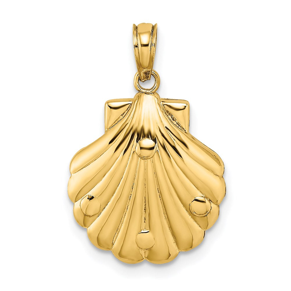 Million Charms 14K Yellow Gold Themed 2-D & Textured Shell With Two Nautical Starfish & Coral Charm