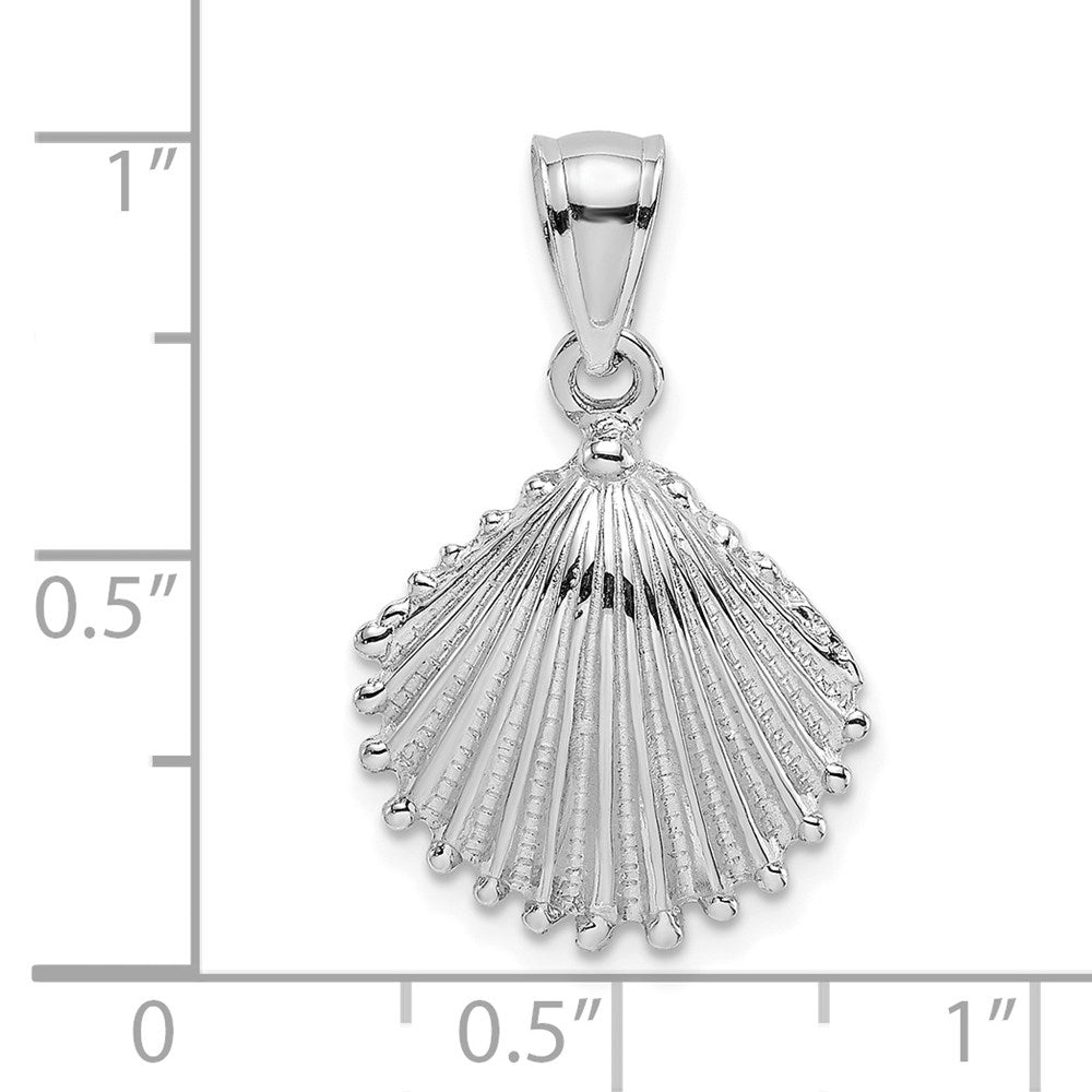 Million Charms 14K White Gold Themed Textured Scallop Shell Charm