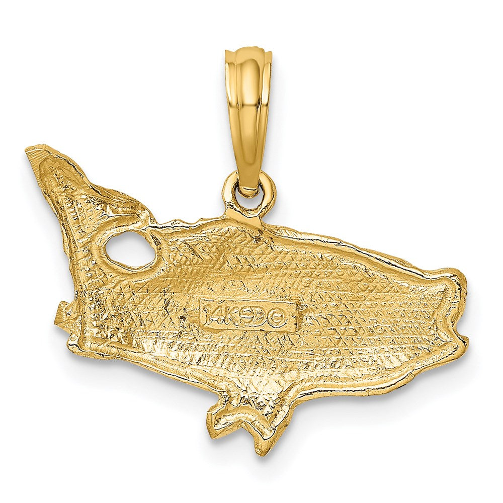 Million Charms 14K Yellow Gold Themed 2-D Bass Fish With Tail Up Charm