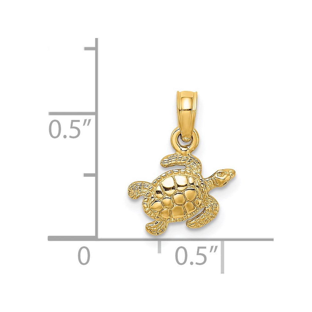 Million Charms 14K Yellow Gold Themed Textured Sea Turtle Charm