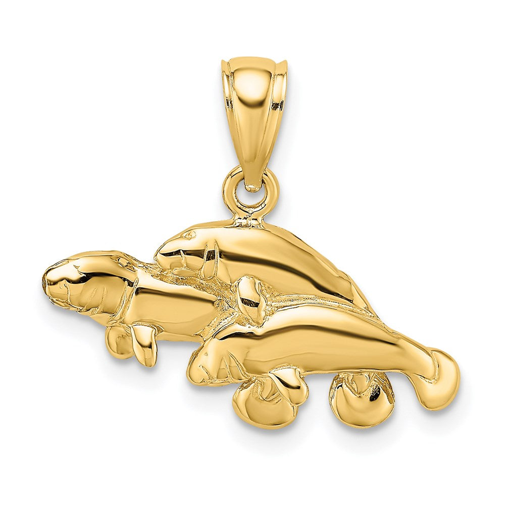 Dije de manatí triple pulido con temática de oro amarillo de 14 quilates de Million Charms