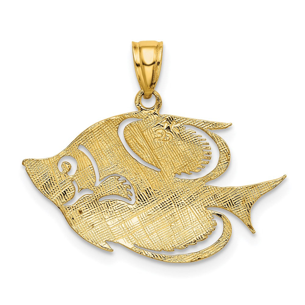 Million Charms 14K Yellow Gold Themed 2-D Polished & Textured Fish Charm