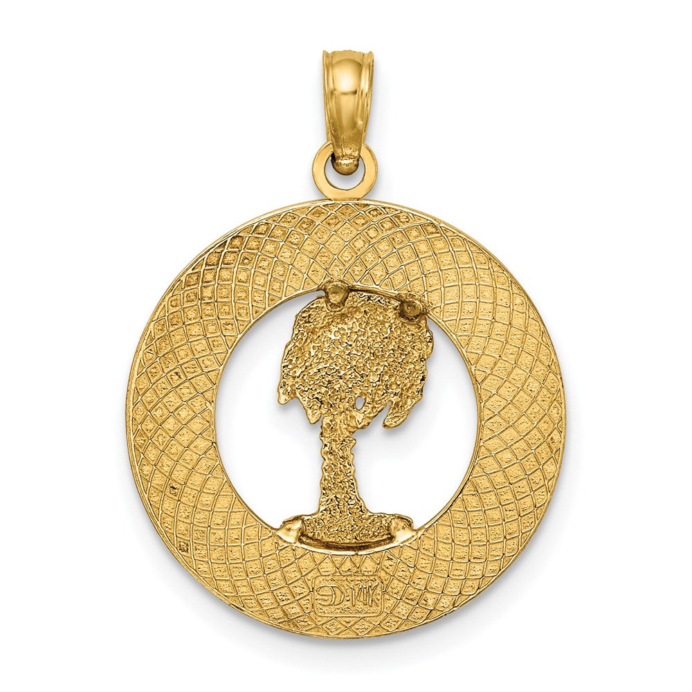 Million Charms 14K Yellow Gold Themed South Beach Round Frame With Palm Tree Charm