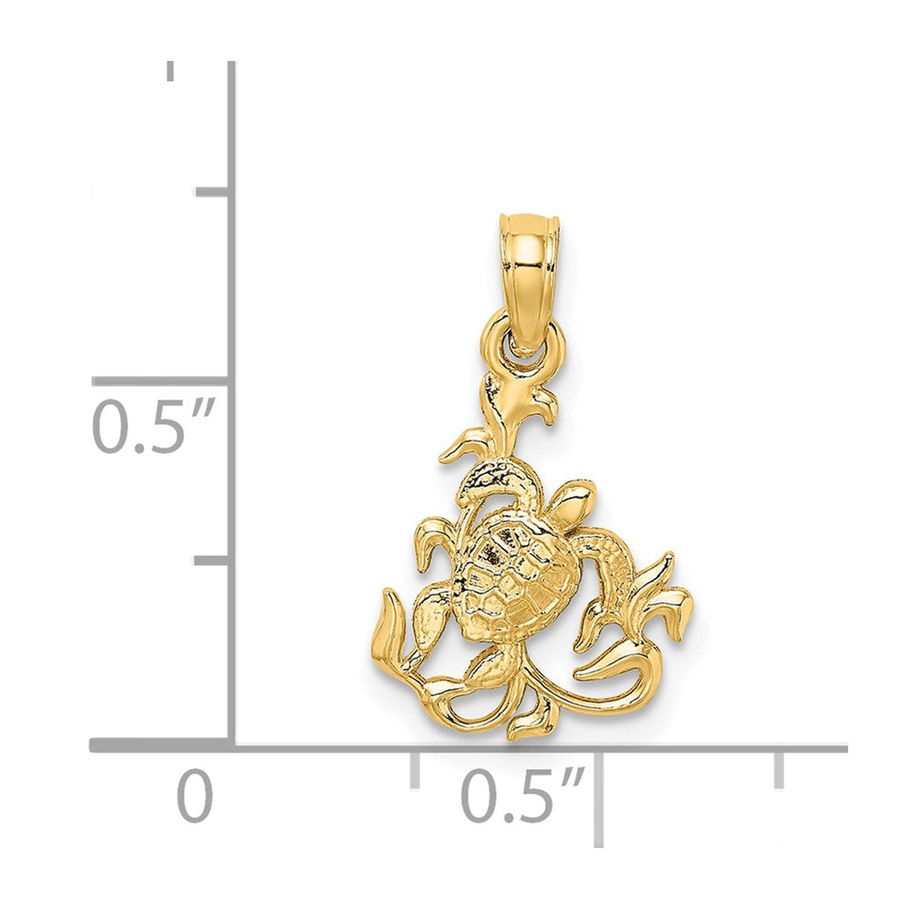 Million Charms 14K Yellow Gold Themed Textured Mini Sea Turtle & Kelp Charm