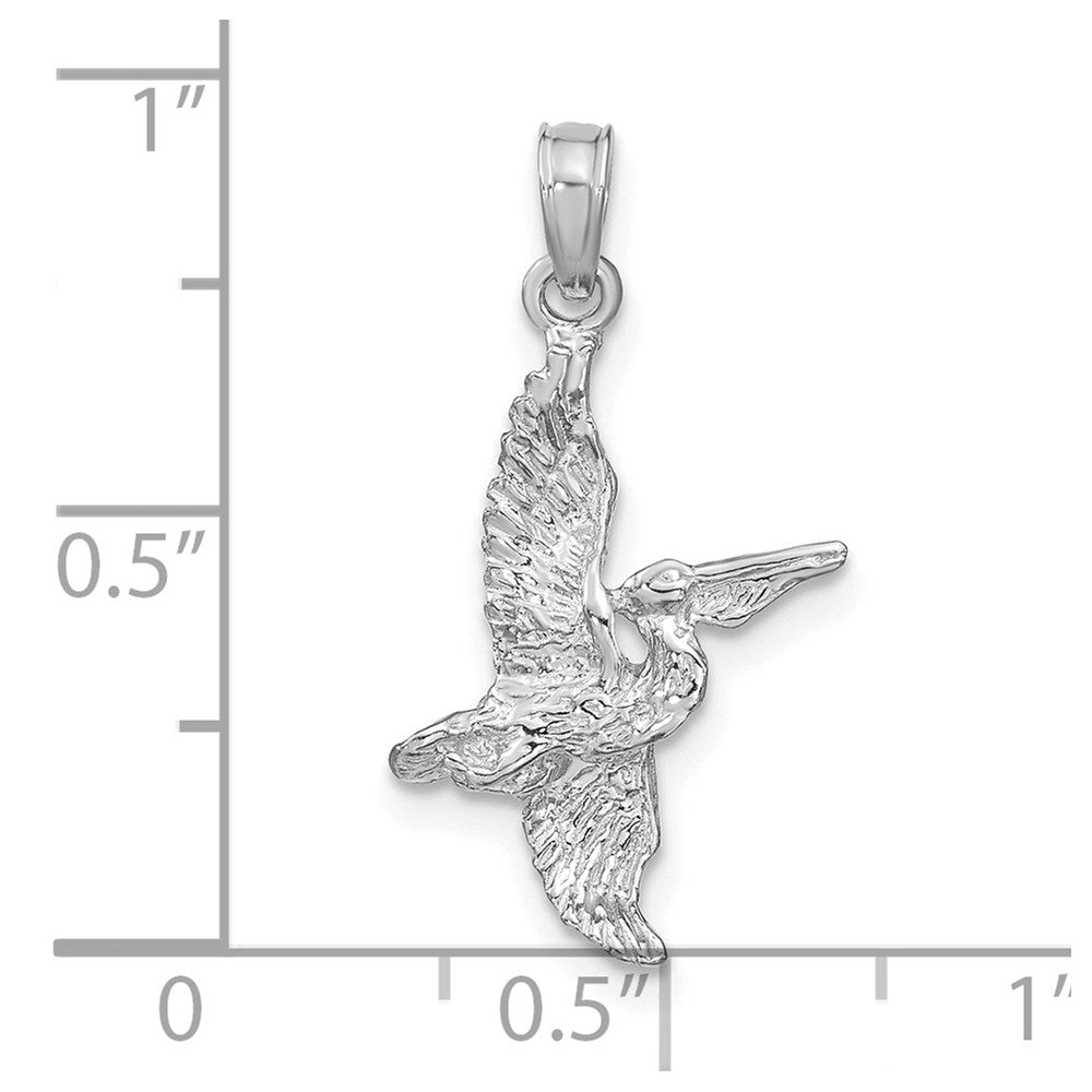 Million Charms 14K White Gold Themed 3-D Pelican Flying Charm