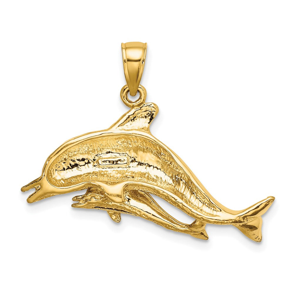 Million Charms 14K Yellow Gold Themed 2-D Two Swimming Dolphins Charm