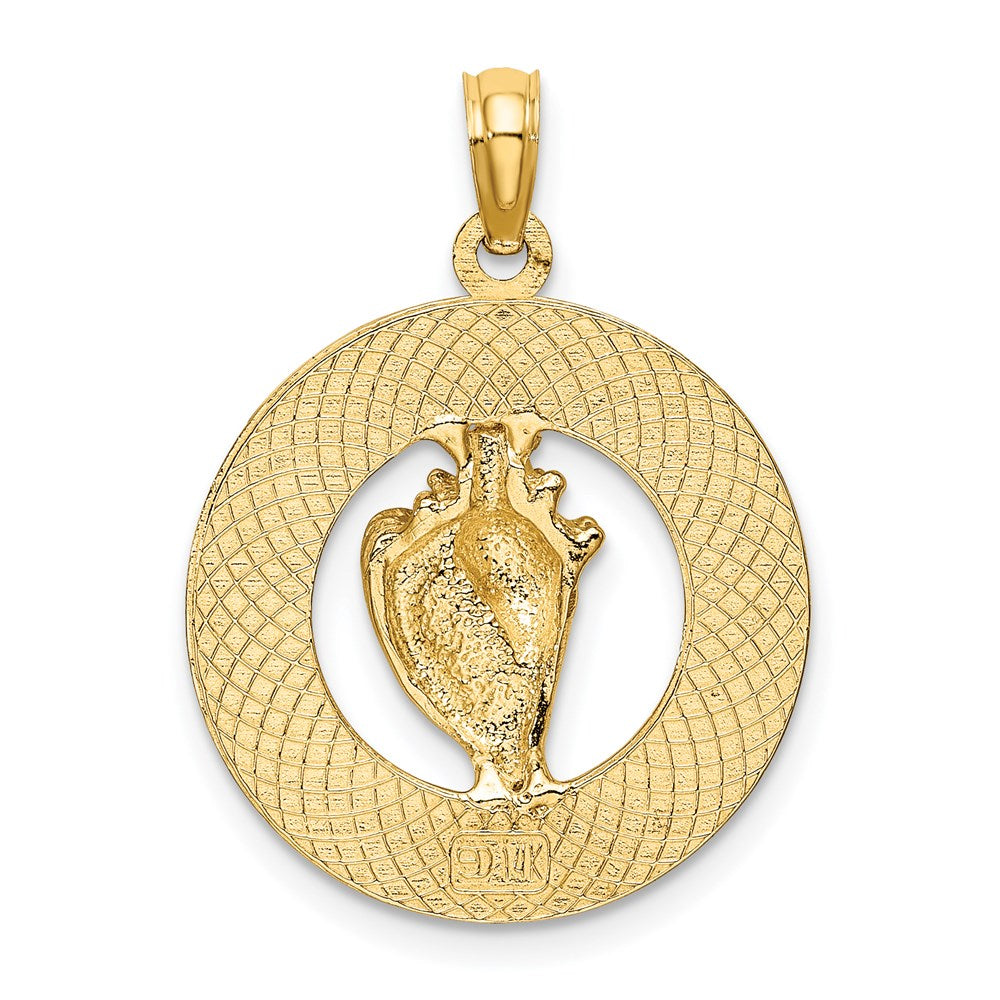 Million Charms 14K Yellow Gold Themed Turks & Caicos Round Frame With Conch Shell Charm
