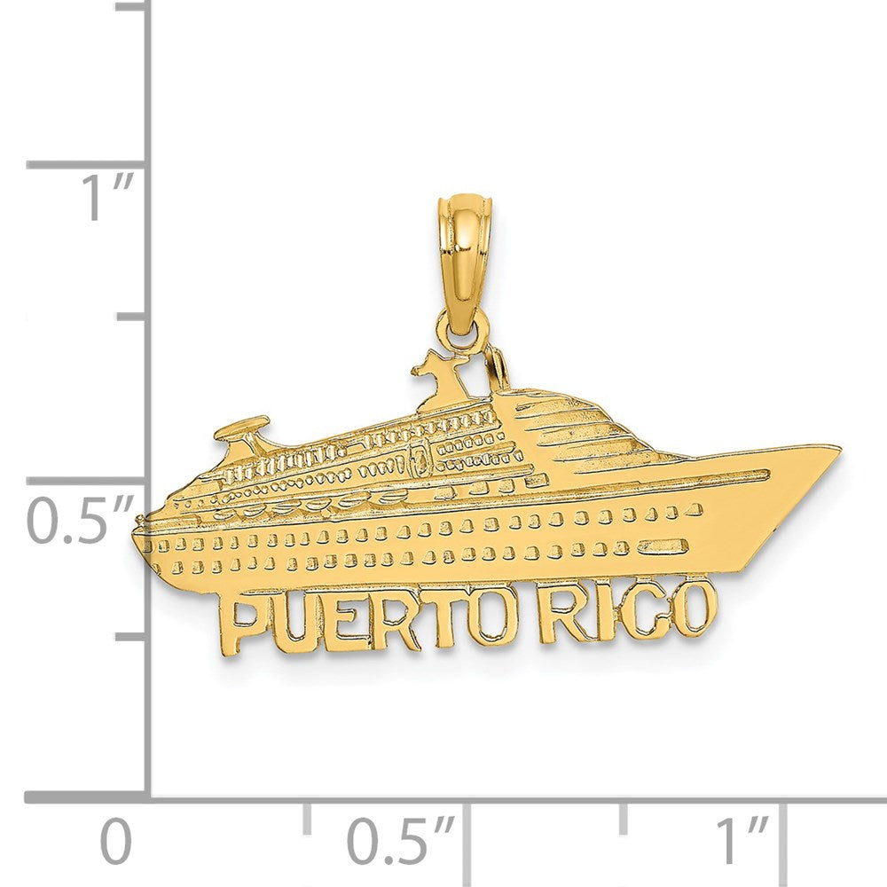 Million Charms 14K Yellow Gold Themed Polished & Satin Puerto Rico Cruise Ship Charm