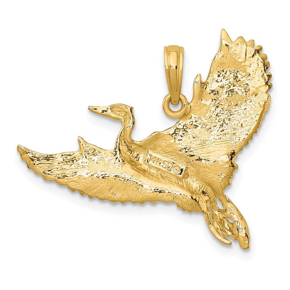Million Charms 14K Yellow Gold Themed 2-D Flying Heron Bird Charm