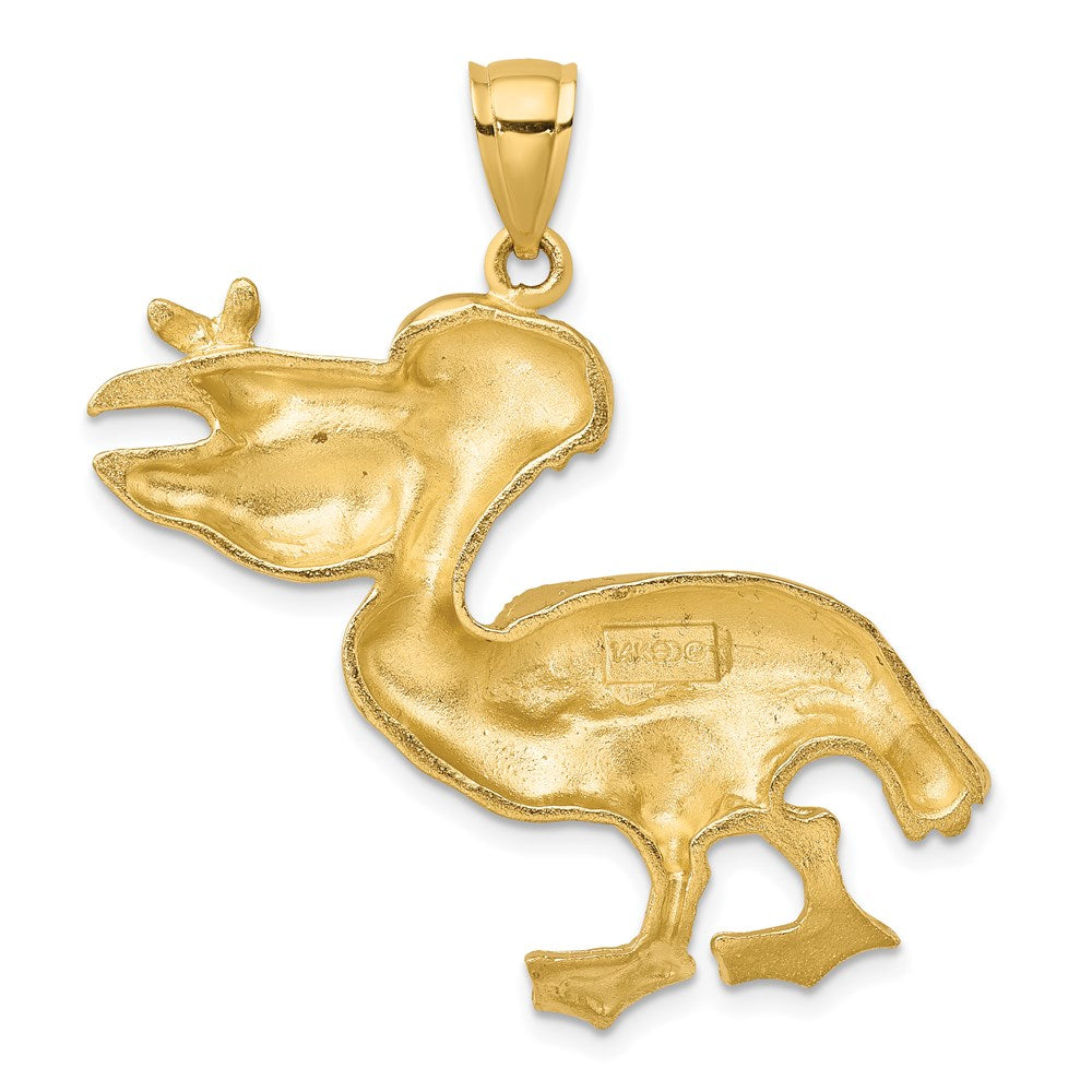 Million Charms 14K Yellow Gold Themed 2-D Pelican With Fish In Mouth Charm