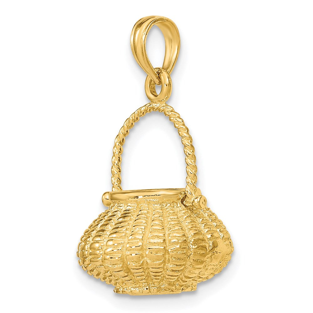 Million Charms 14K Yellow Gold Themed 3-D Moveable Handle Flower Basket Charm