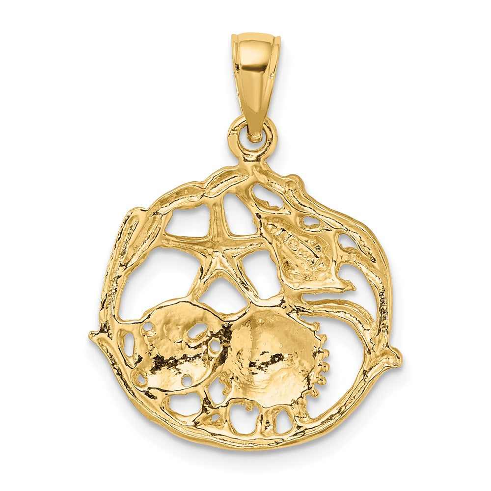 Million Charms 14K Yellow Gold Themed 2-D Shell Cluster In Circle Charm