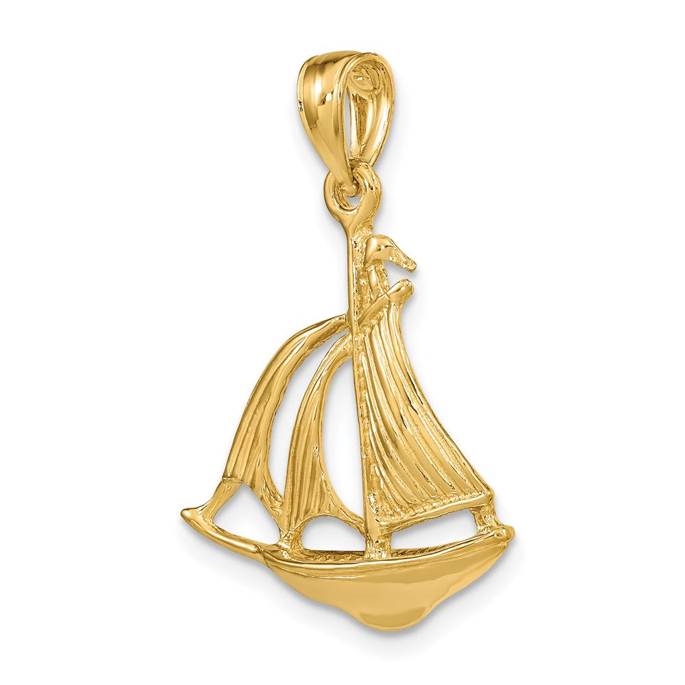 Million Charms 14K Yellow Gold Themed 3-D Polished 3 Sail Cruising Ship Charm