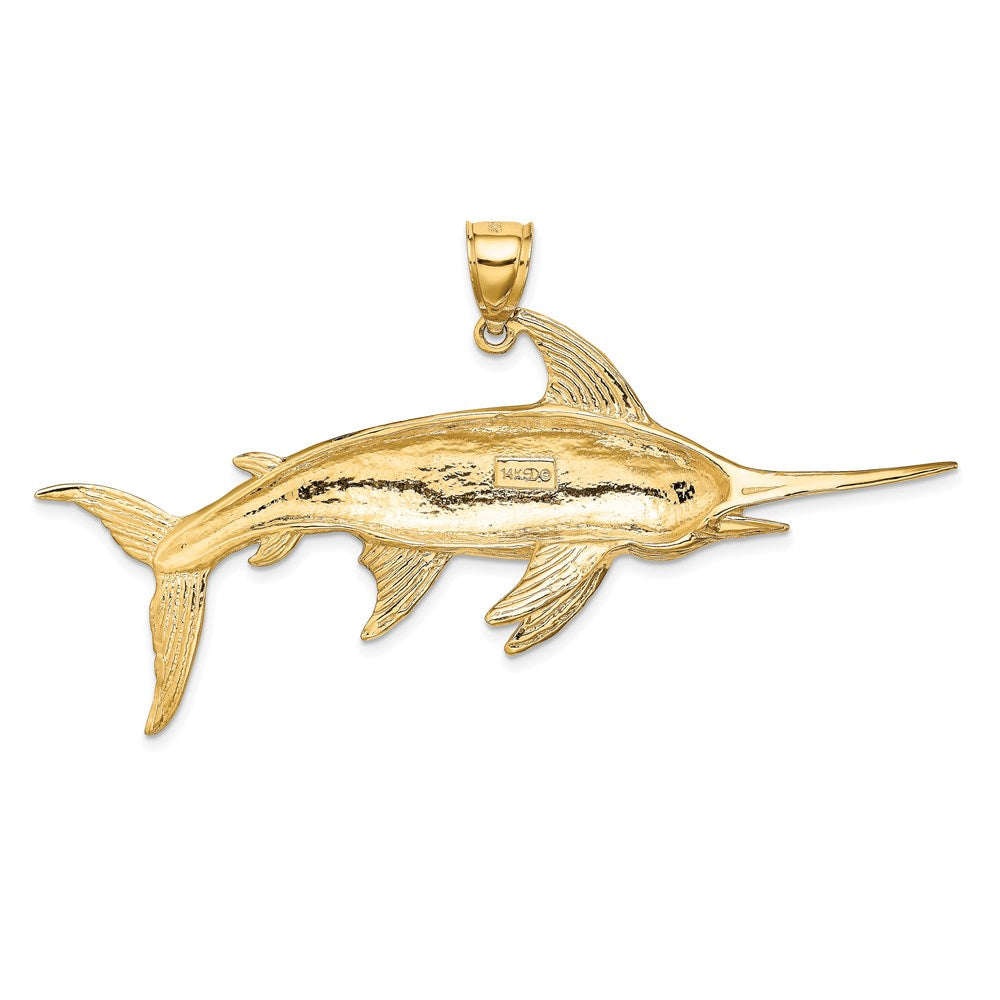 Million Charms 14K Yellow Gold Themed 2-D Polished & Satin Swordfish Charm