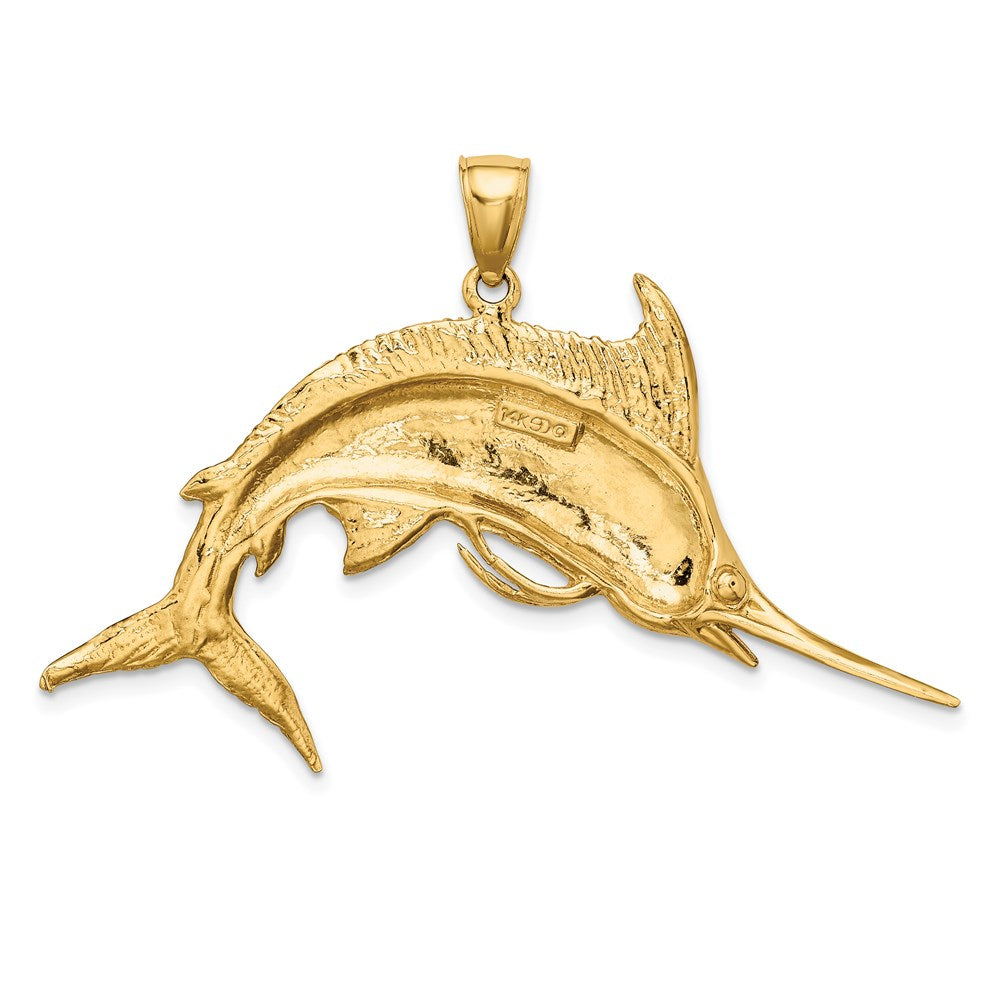 Million Charms 14K Yellow Gold Themed 2-D Polished & Satin Blue Marlin Charm