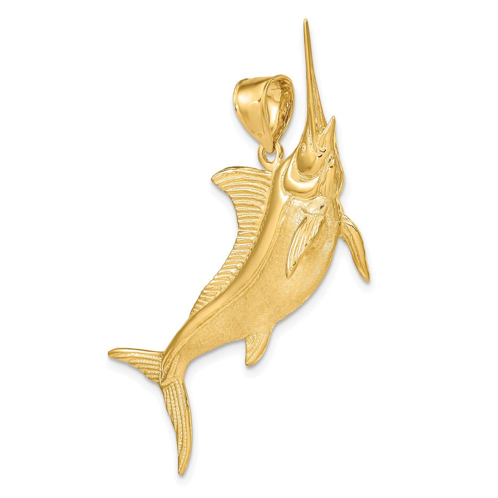 Million Charms 14K Yellow Gold Themed 3-D Satin & Polished Marlin Charm
