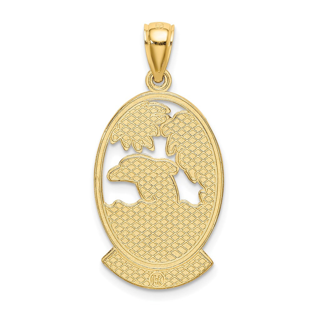 Million Charms 14K Yellow Gold Themed Turks & Caicos With Dolphin & Sunset In Frame Charm