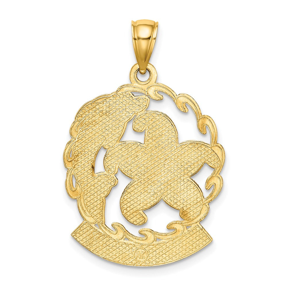 Million Charms 14K Yellow Gold Themed Barbados Under Nautical Starfish & Dolphin In Wave Charm