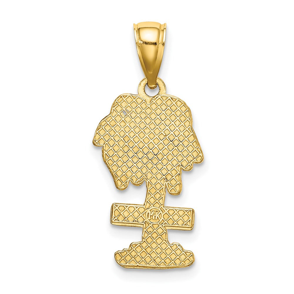 Million Charms 14K Yellow Gold Themed 2-D Curacao On Palm Tree Charm