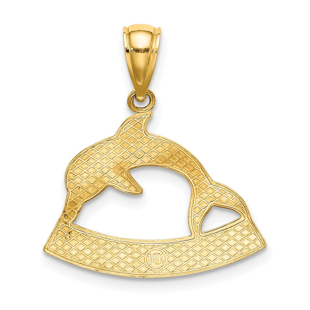 Million Charms 14K Yellow Gold Themed 2-D Aruba Under Polished Dolphin Charm