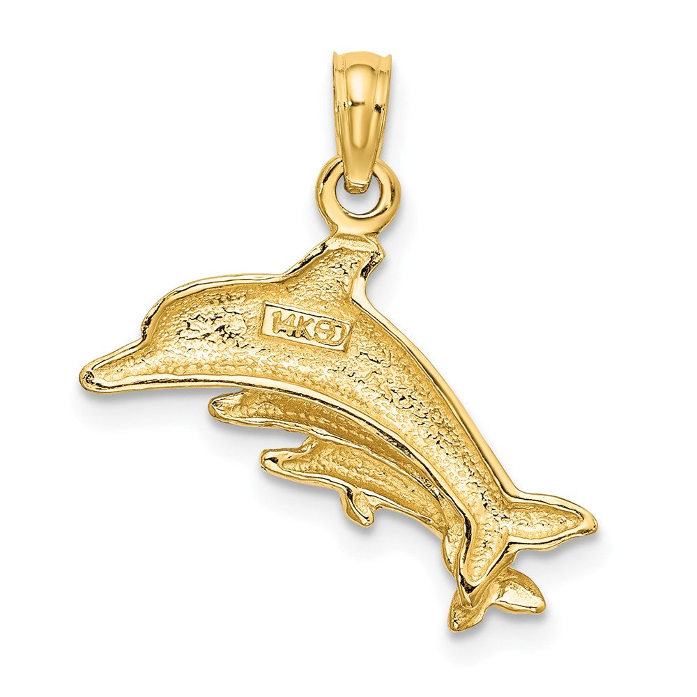 Million Charms 14K Yellow Gold Themed Dolphin With 2 Baby Dolphins Charm