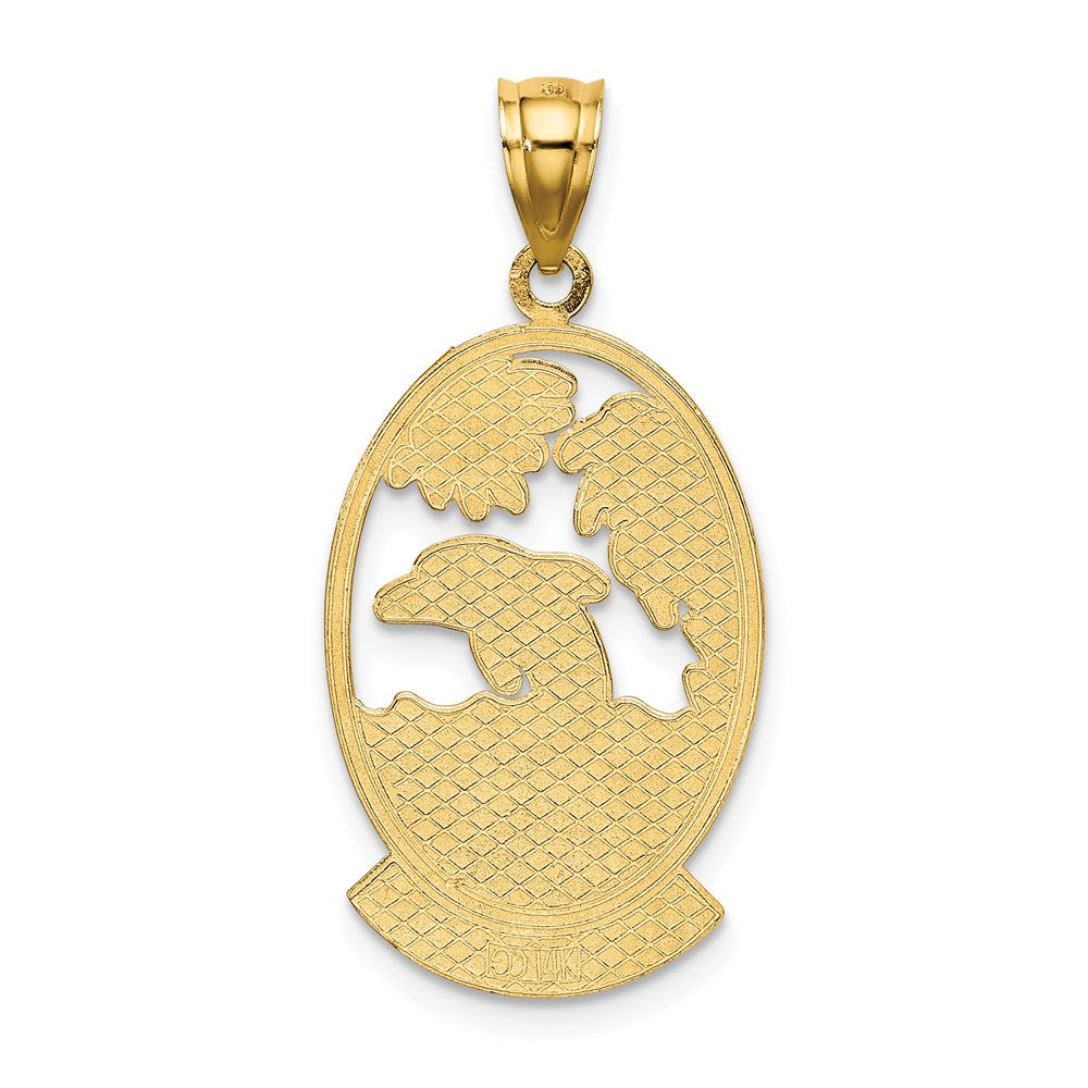 Million Charms 14K Yellow Gold Themed Sea Isle With Dolphin & Sunset In Frame Charm
