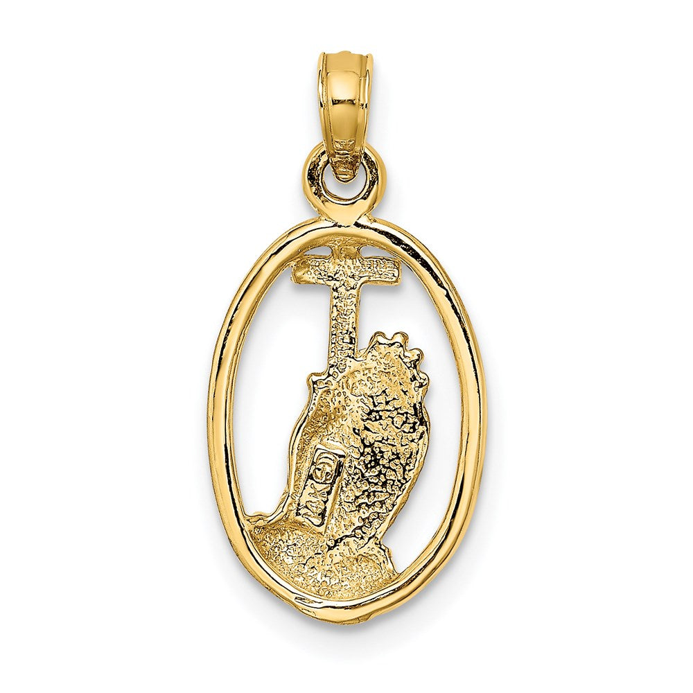 Million Charms 14K Yellow Gold Themed Praying Hands & Relgious Cross In Oval Charm