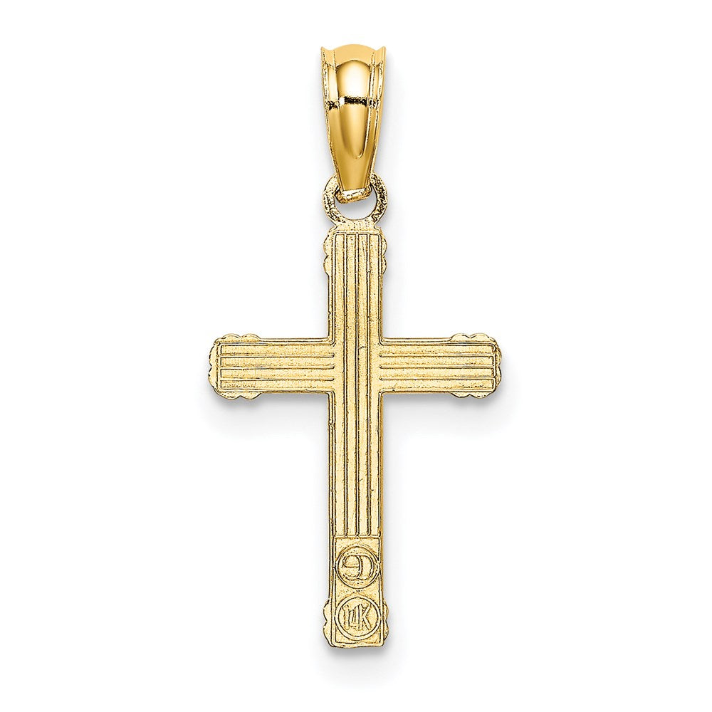 Million Charms 14K Yellow Gold Themed Textured With Center Heart Small Relgious Cross Charm