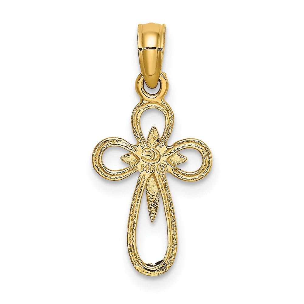 Million Charms 14K Yellow Gold Themed Cut-Out Relgious Cross With Small Interior Relgious Cross Charm