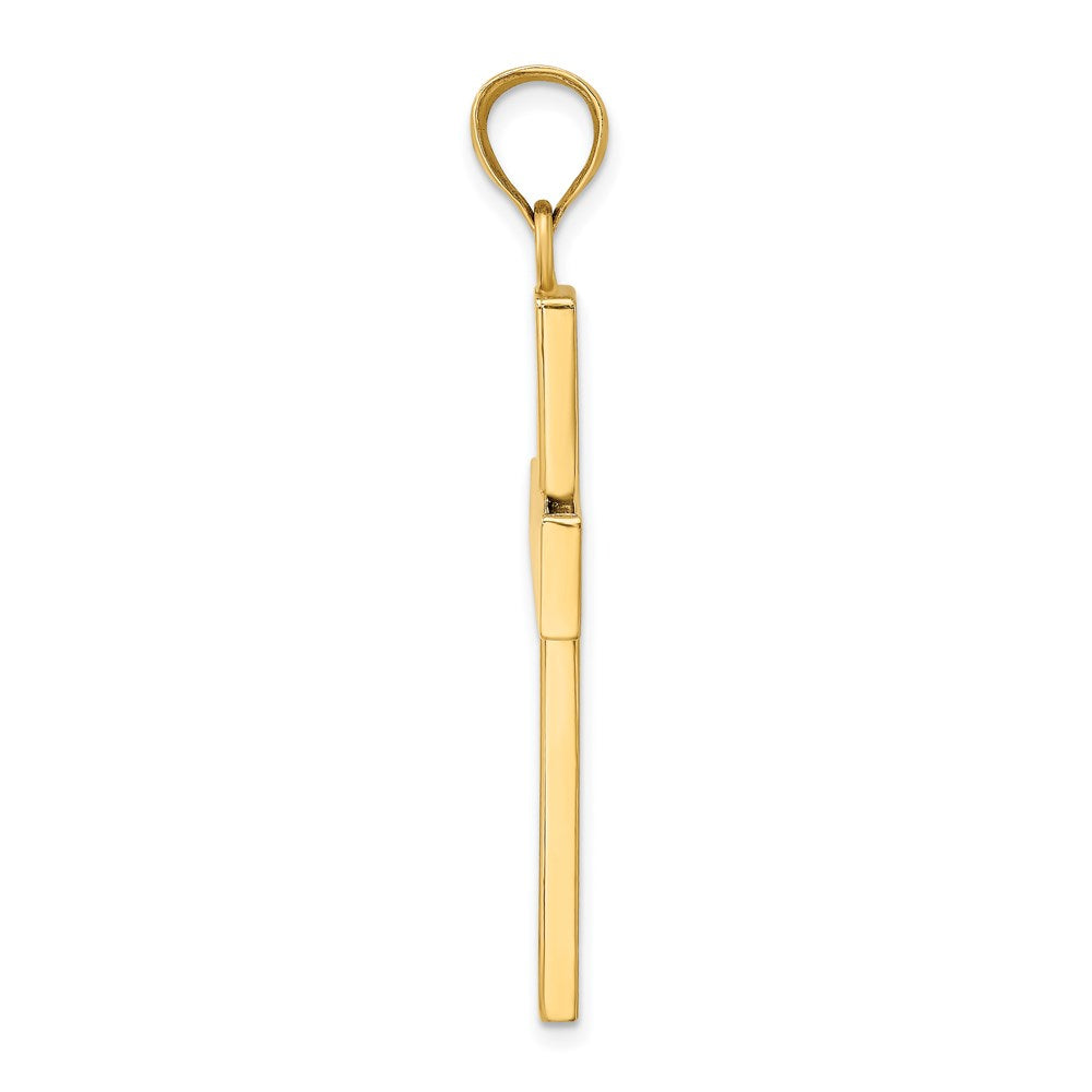 Million Charms 14K Yellow Gold Themed 2-D & Polished Large Block Relgious Cross With Open Back Charm