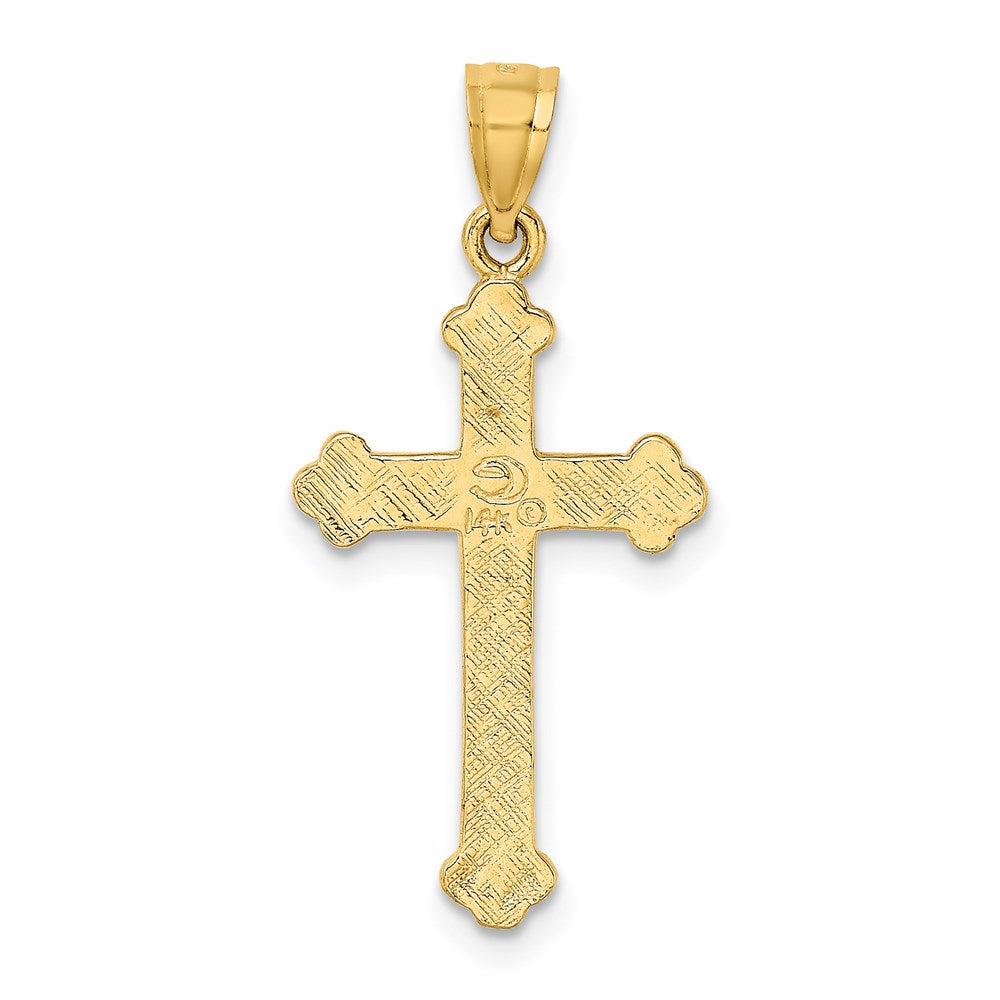 Million Charms 14K Yellow Gold Themed Polished & Engraved Solid Relgious Cross Charm