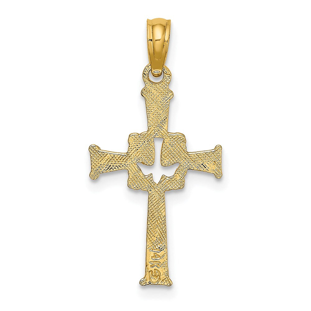 Million Charms 14K Yellow Gold Themed Polished & Engraved Relgious Cross & Dove Charm