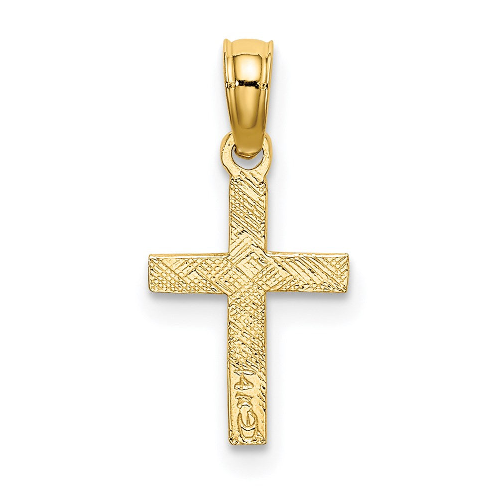 Million Charms 14K Yellow Gold Themed Polished & Engraved Mini Relgious Cross With Flower Charm