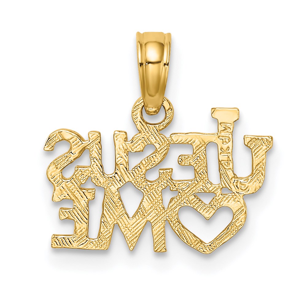 Million Charms 14K Yellow Gold Themed Polished & Engraved Jesus Heart Me Charm