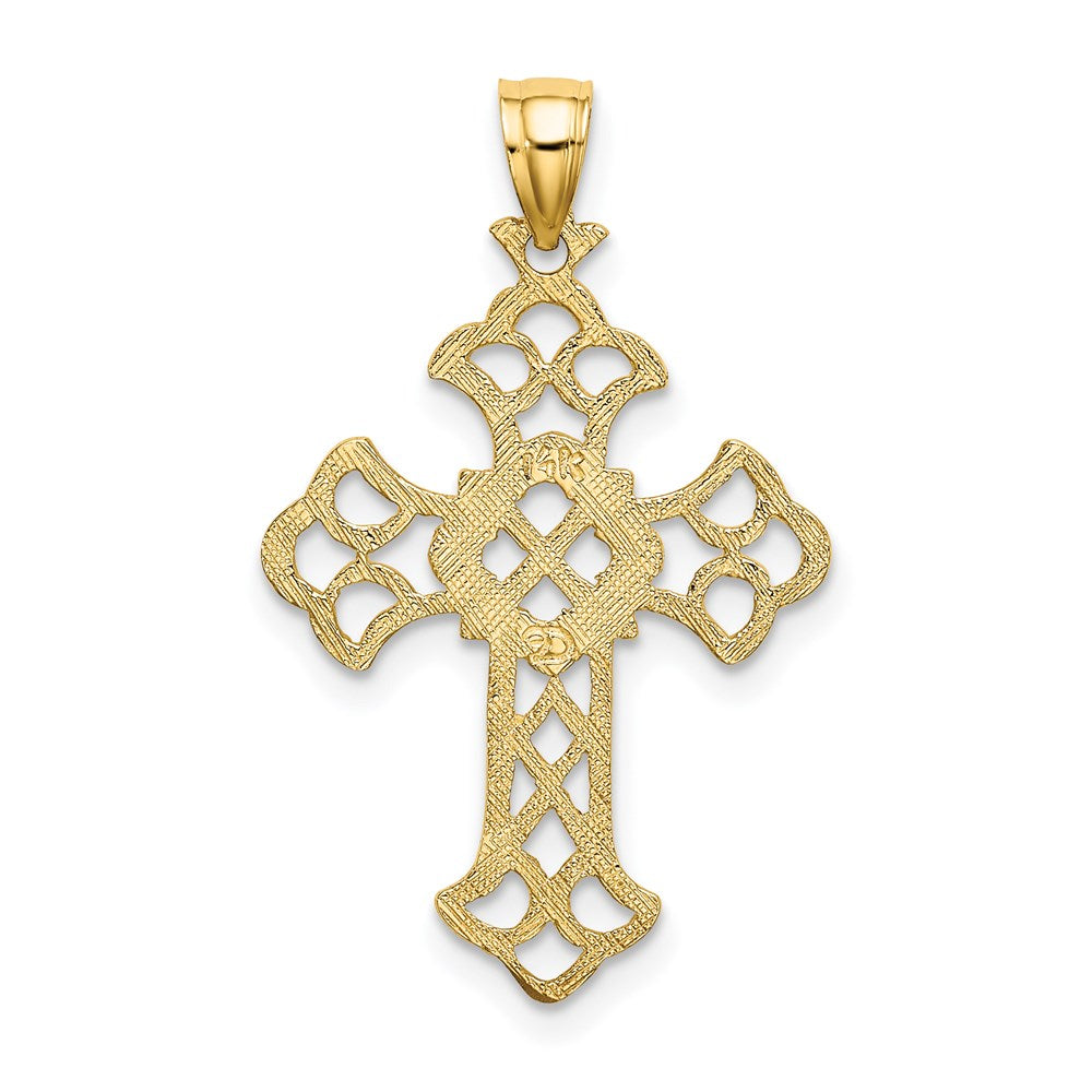 Million Charms 14K Yellow Gold Themed Delicate Cut-Out Relgious Cross Charm