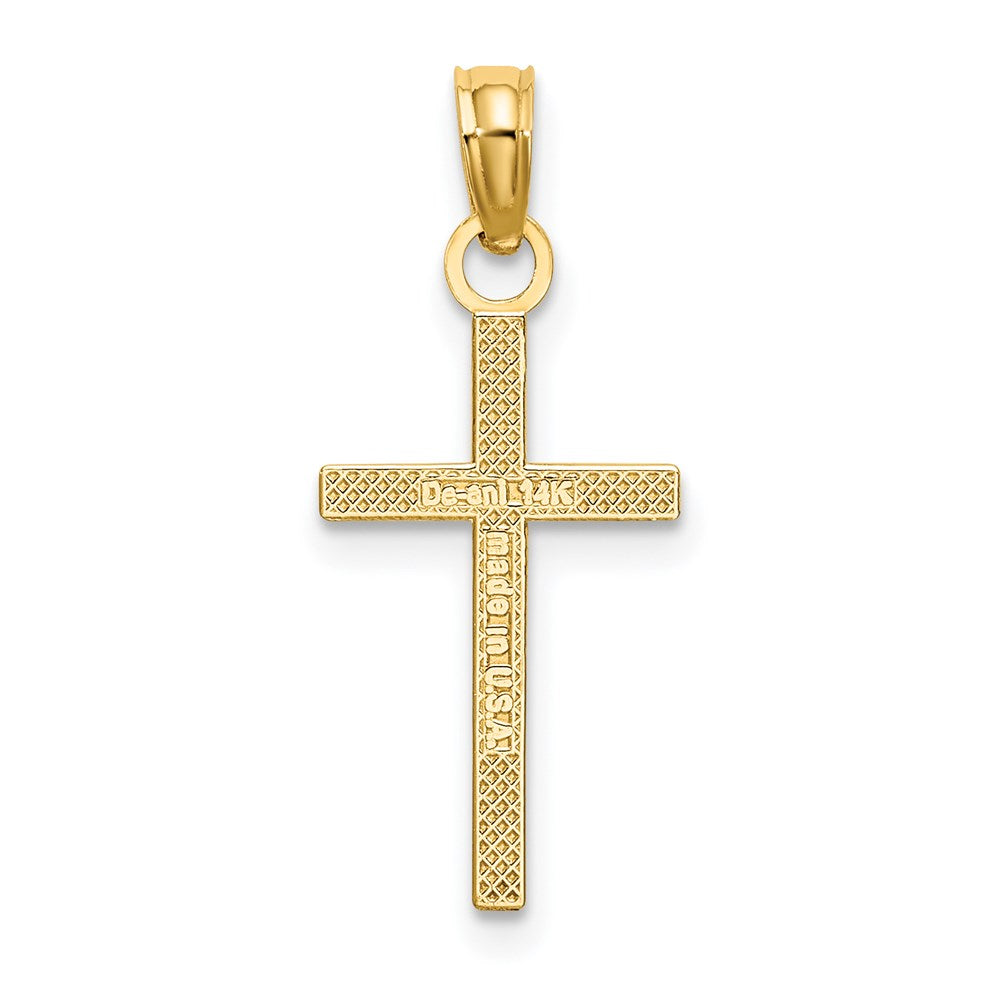 Million Charms 14K Yellow Gold Themed 2-D & Polished Block Style Stick Relgious Cross Charm