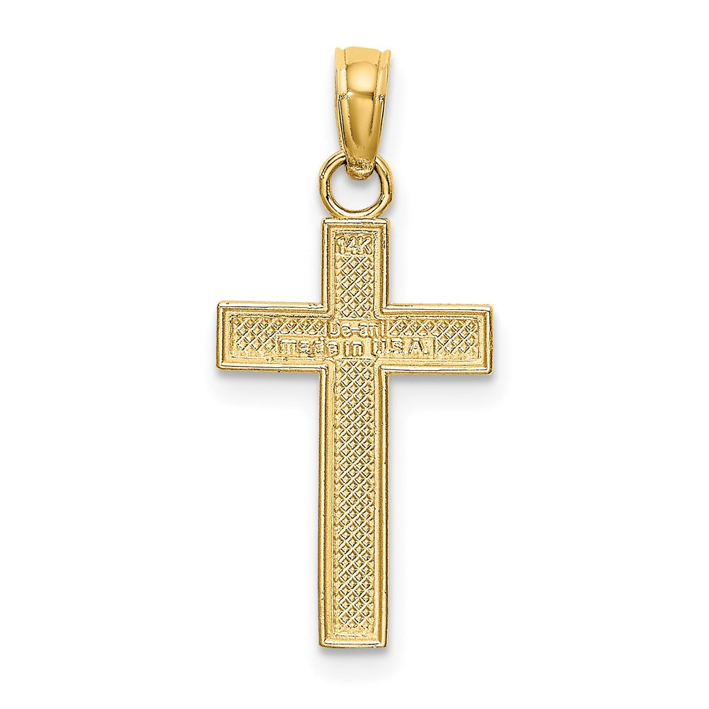 Million Charms 14K Yellow Gold Themed Polished & Block Style Beaded Edge Relgious Cross Charm