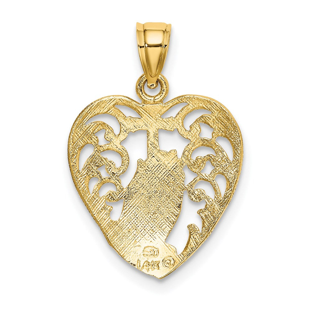 Million Charms 14K Yellow Gold Themed 2-D Polished Praying Hands & Relgious Cross In Heart Charm
