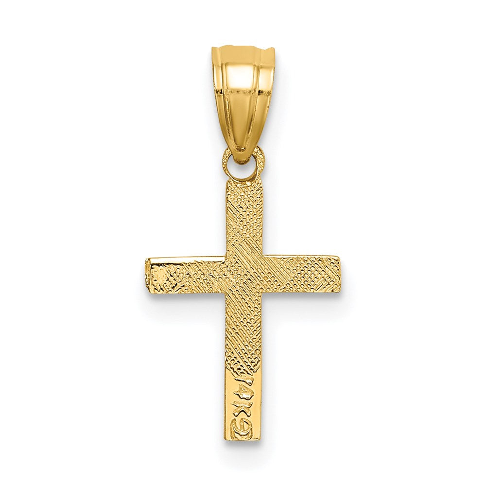 Million Charms 14K Yellow Gold Themed Polished With Star Pattern Mini Relgious Cross Charm