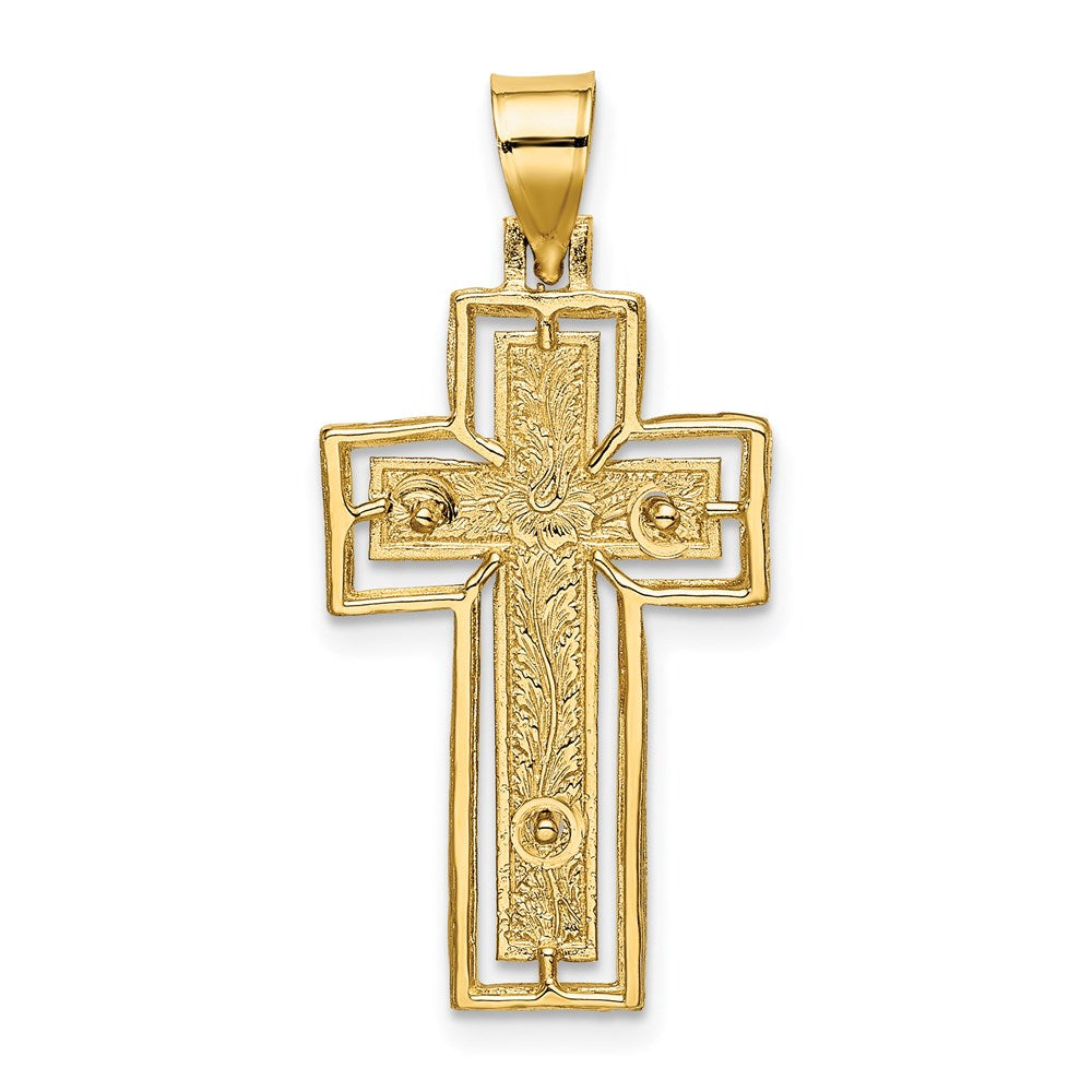 Million Charms 14K Yellow Gold Themed Textured Relgious Crucifix With Frame Charm