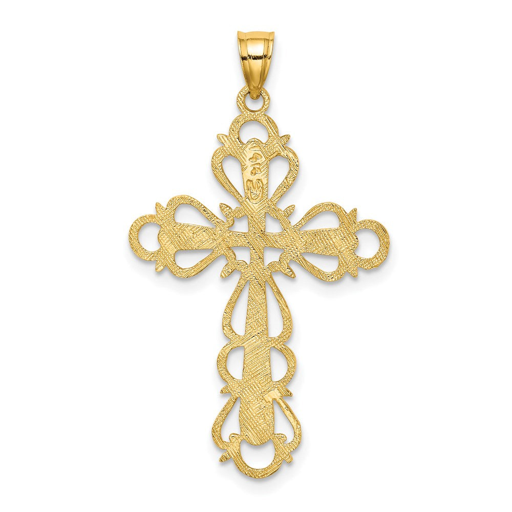 Million Charms 14K Yellow Gold Themed Polished Lace Trim Relgious Cross Charm